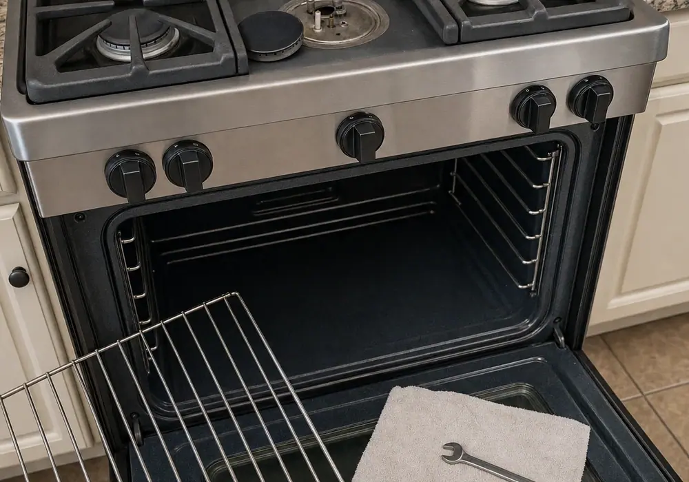 The panel comes off before anything is quoted — diagnosis in a Escondido kitchen