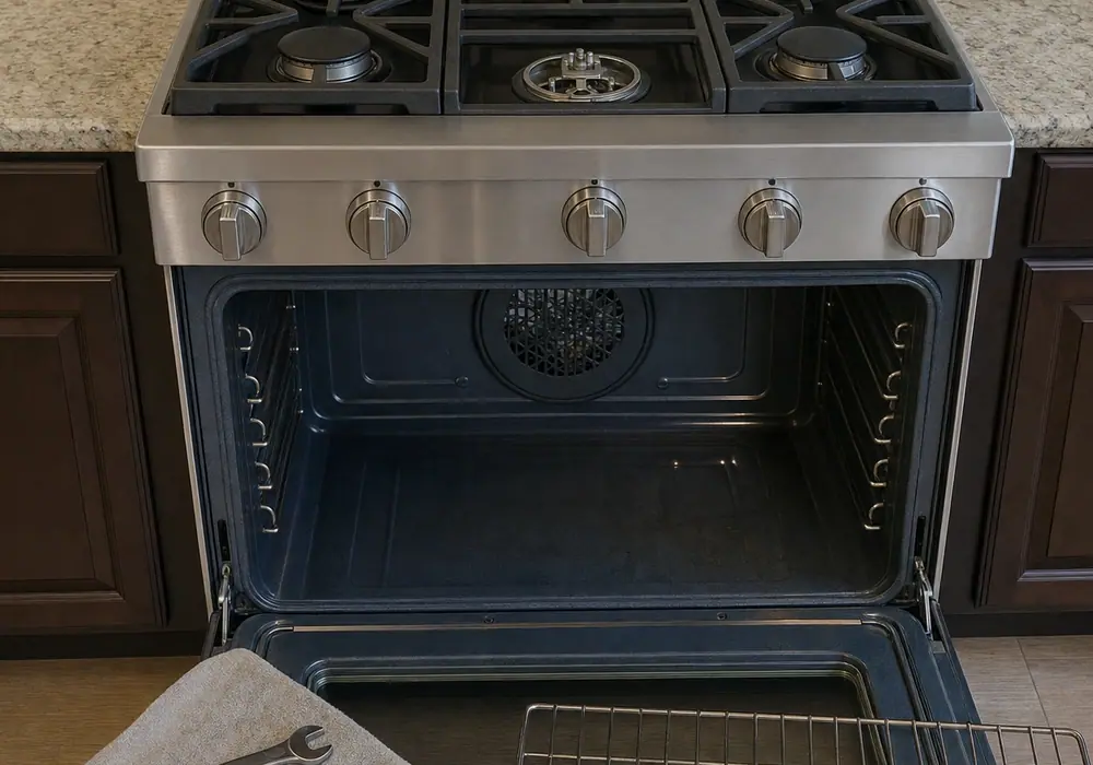 Work in a Escondido kitchen — panels off, readings taken before anything is quoted